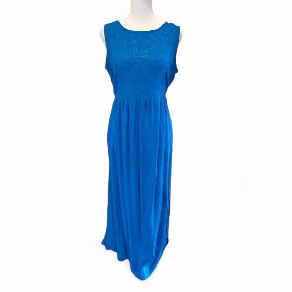 RJ & Co Boho Vintage Turquoise Flowy Blue‎ Maxi Dress Rayon Size Medium